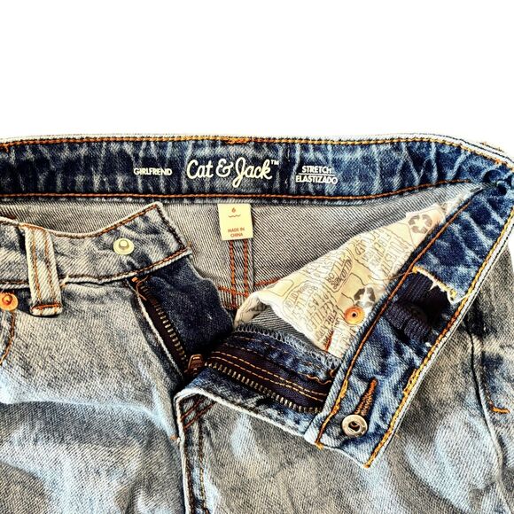 Cat & Jack Jeans Girls Medium Light Wash Girlfriend Stretch Embroidered Patches - Picture 3 of 6